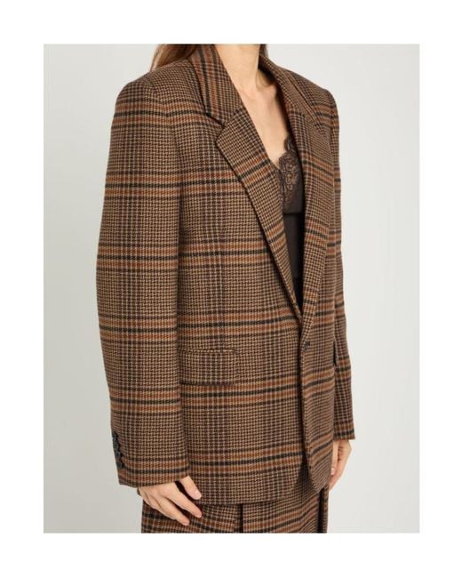 Saint Laurent Brown Houndstooth Wool Blazer
