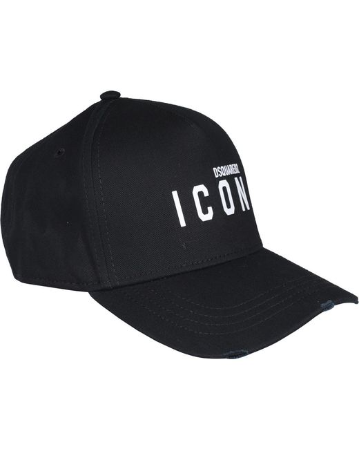 DSquared² Black Logo Printed Distressed Baseball Cap for men