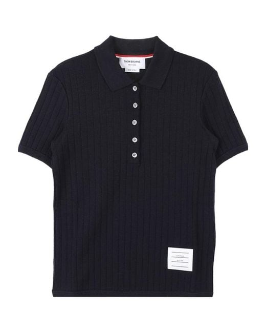 Thom Browne Blue Short-Sleeved Knit Polo Shirt
