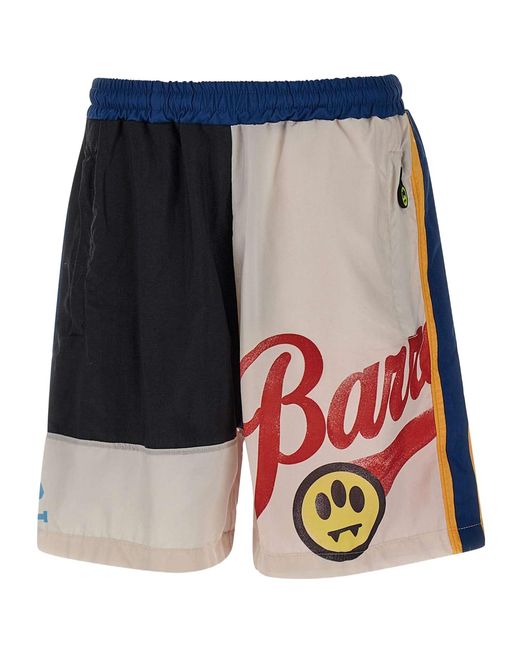 Barrow Blue Logo Print Panelled Track Shorts for men