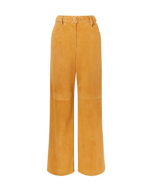 Gabriela Hearst Orange Norman Belted Suede Straight-Leg Pants