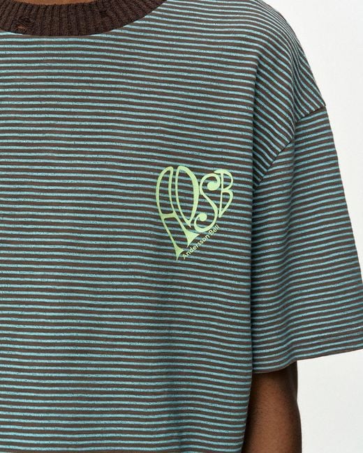 ANDERSSON BELL Blue Heart-Shaped Striped T-Shirt for men