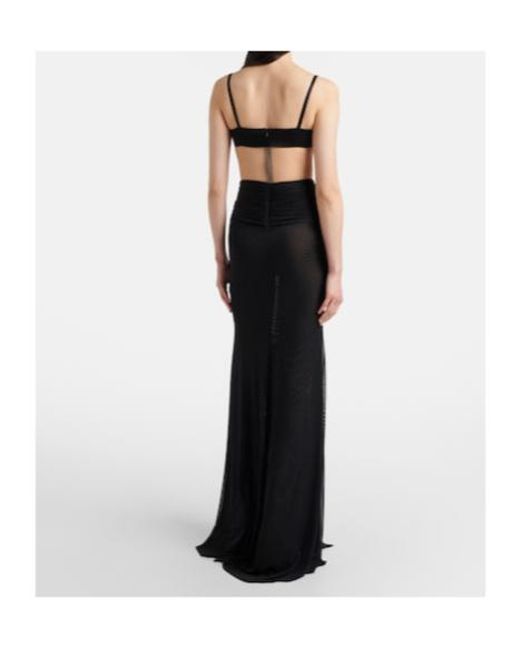 David Koma Black Floral-Appliqué Mesh Gown