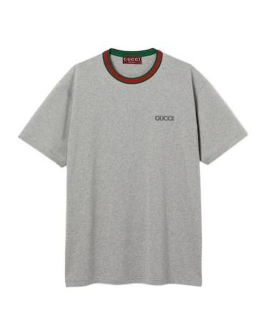 Gucci Gray Web Detailed Jersey T-Shirt
