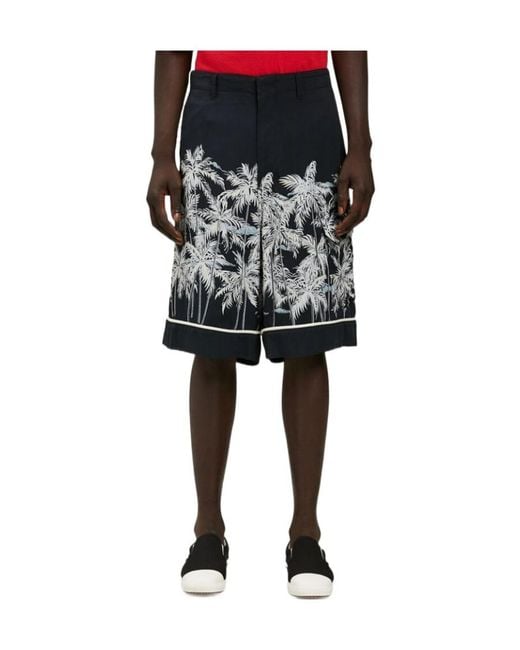 Palm Angels Blue Palms-Print Bermuda Shorts for men