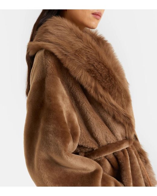 Nour Hammour Brown Isadora Shearling Wrap Coat