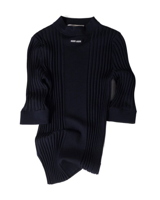 Miu Miu Blue Ribbed Knitted Jumper