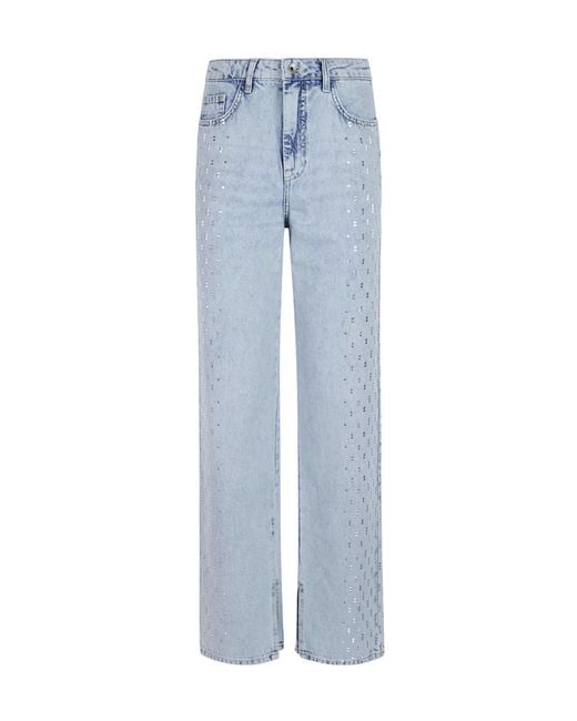 Patrizia Pepe Blue Crystal-Embellished Straight-Leg Jeans