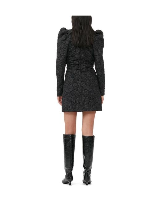 Ganni Black Jacquard V-Neck Mini Dress