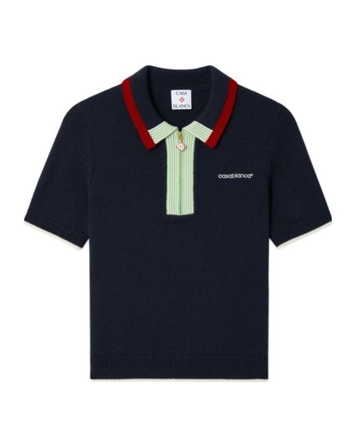 Casablanca Blue Merino Short Sleeve Polo Shirt