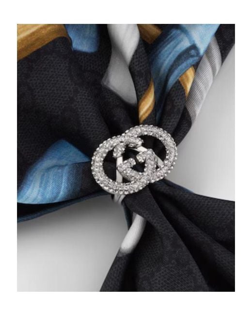 Gucci White Crystal Interlocking G Carré Ring