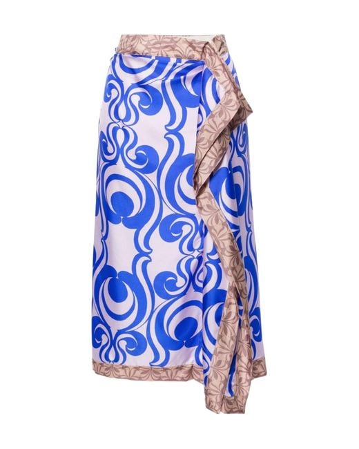 Dries Van Noten Blue Pattern Skirt
