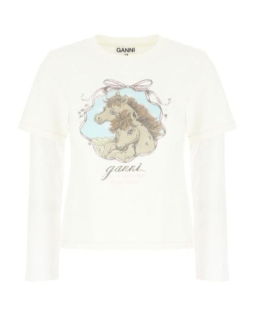 Ganni White Long-Sleeve T-Shirt