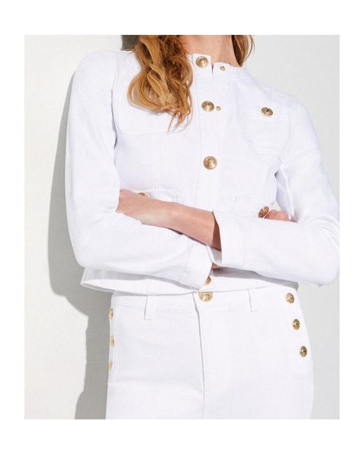 Liu Jo White Buttoned Crewneck Denim Jacket