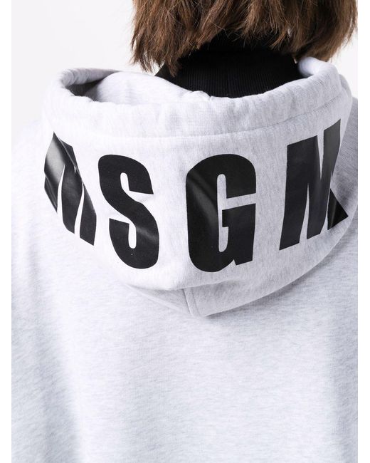 MSGM White Logo-Print Hoodie