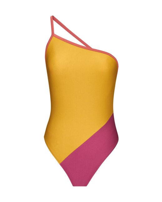Saint Laurent Yellow One-Shoulder Backless Swimsuit