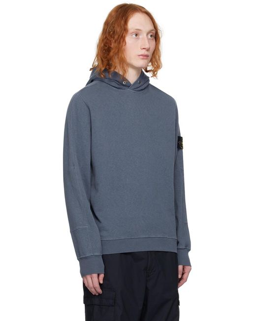 Stone Island Blue Compass-Badge Cotton Hoodie for men