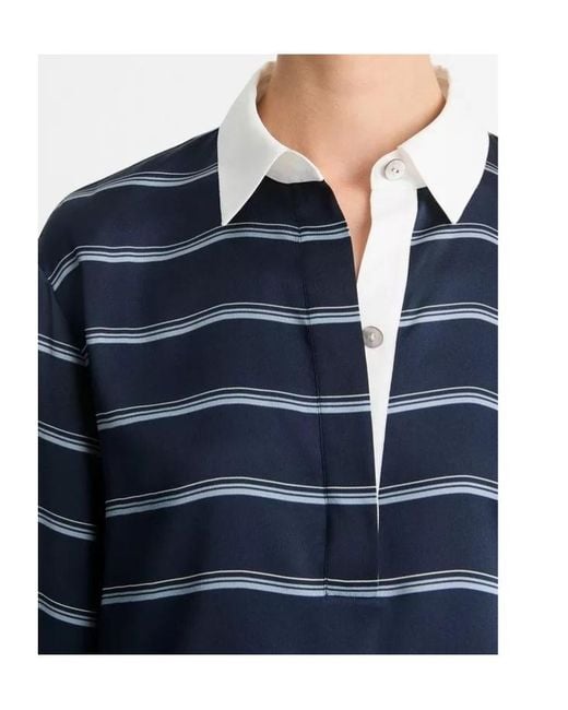 Vince Blue Long Sleeve Striped Polo Shirt