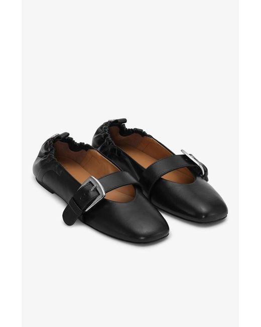 Ganni Black Buckle Strap Ballerinas