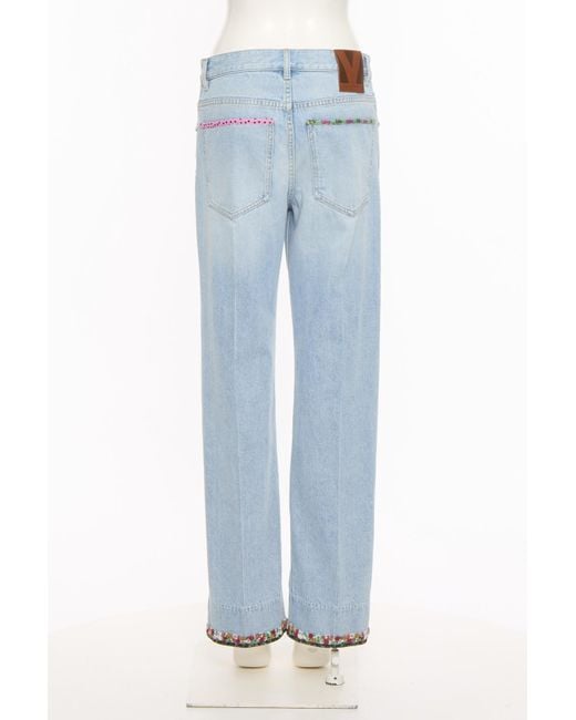 Valentino Blue Floral Hem Wide Leg Jeans