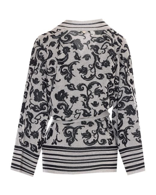 Liu Jo Gray Belted Floral Knitted Jacket