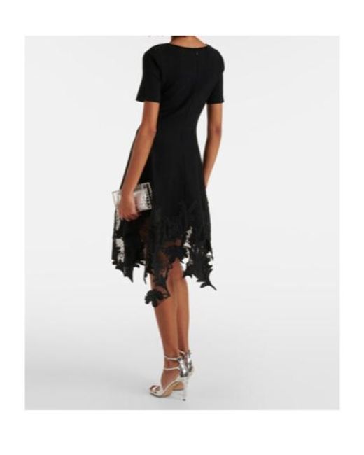 Oscar de la Renta Black Lace-Trimmed Knitted Minidress