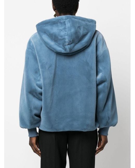 Emporio Armani Blue Faux-Fur Reversible Hooded Jacket