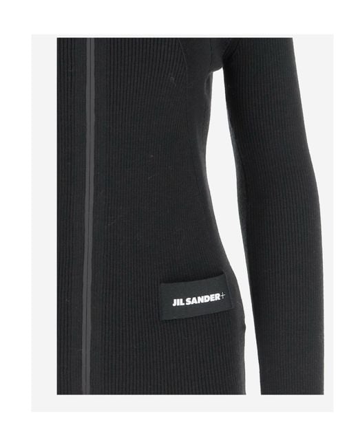 Jil Sander Black Zip-Up Ribbed-Knit Cardigan