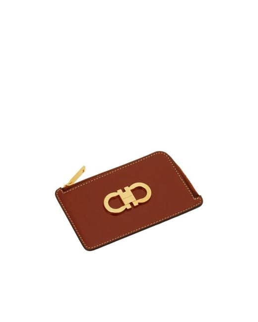Ferragamo Brown Double Gancini Credit Card Holder