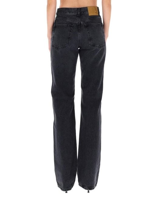Haikure Blue Leather-Panel Jeans