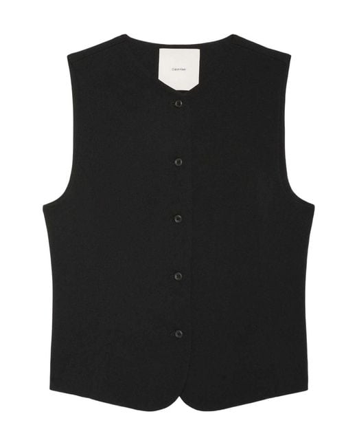 Calvin Klein Black Buttoned Sleeveless Top