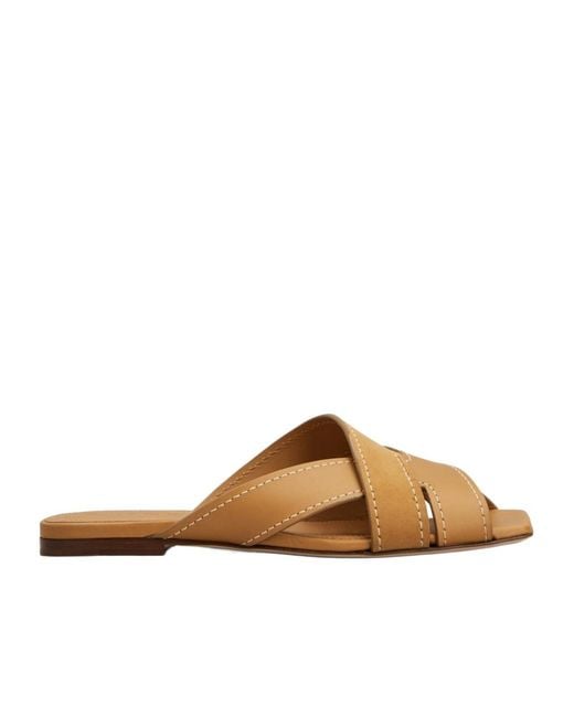 Tod's Brown Crossed-Strap Flat Sandals