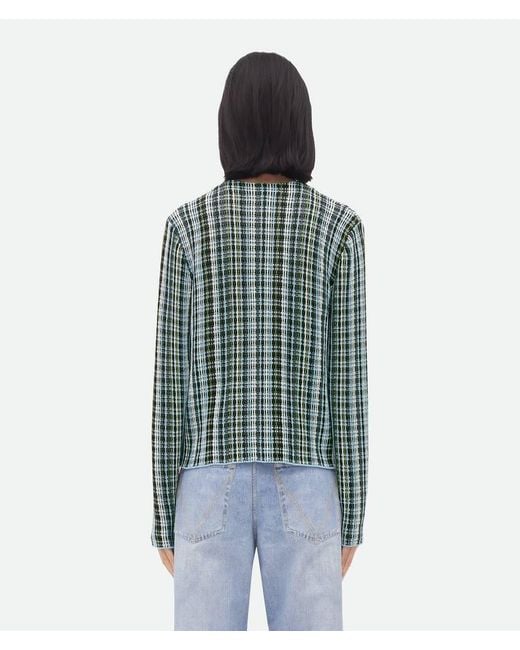 Bottega Veneta Blue Checked Round Neck Cardigan