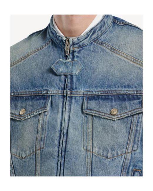 Balenciaga Blue Zip Front Denim Jacket for men