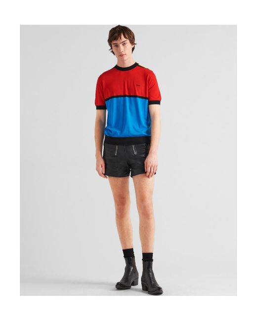 Prada Red Colour-Block Crewneck Knitted T-Shirt for men
