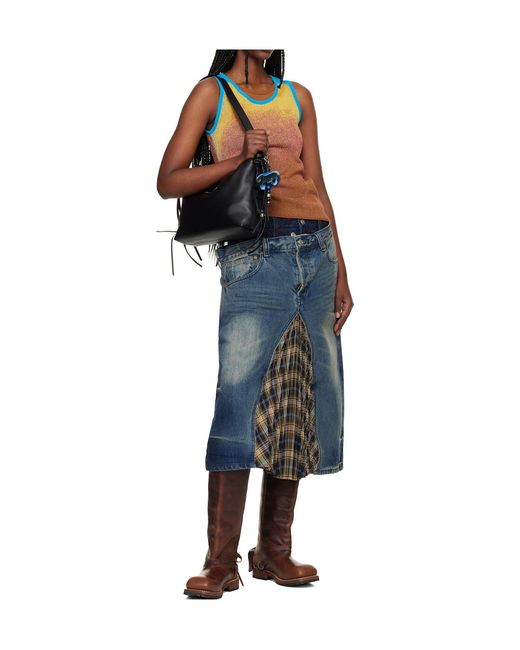 ANDERSSON BELL Gray Pleated Patchwork Denim Midi Skirt
