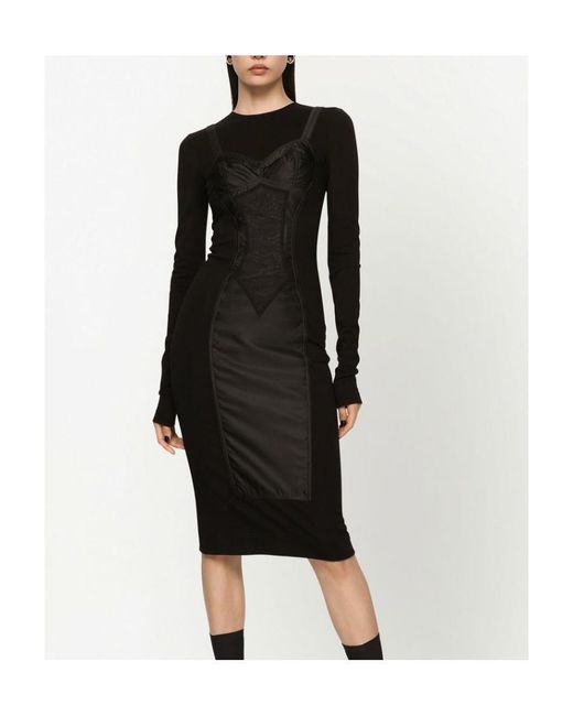 Dolce & Gabbana Black Detailed Long-Sleeved Midi Dress