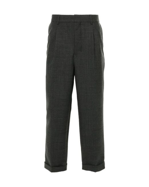 AMI Gray Pleated Tapered-Leg Trousers for men
