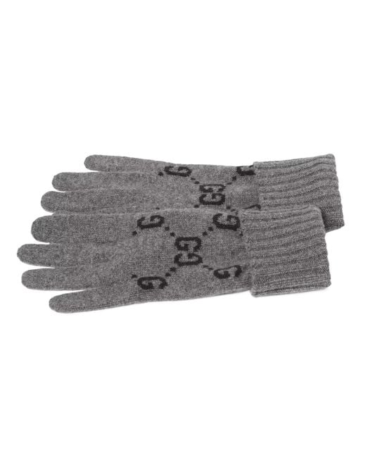 Gucci Gray Gg Jacquard Gloves for men