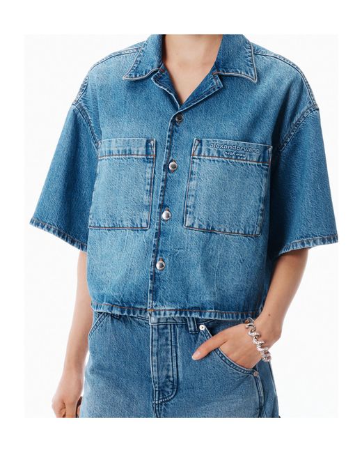 Alexander Wang Blue Cropped Denim Shirt
