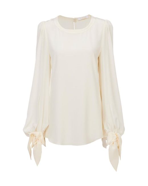Chloé White Chloé Knot Detailed Long-Sleeved Top