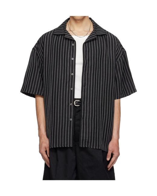 Willy Chavarria Black Oversized Striped Camp Shirt for men