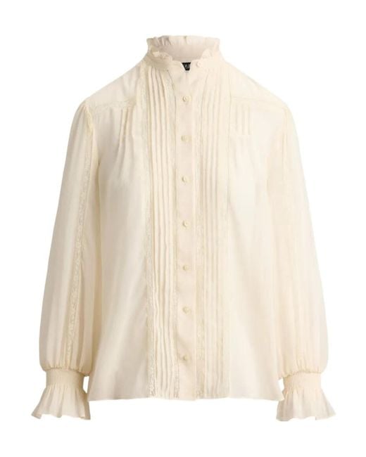 Ralph Lauren Natural Lace-Trim Pintucked Blouse