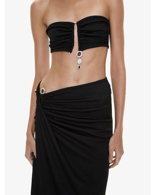 Christopher Esber Black Crystal-Clasp Cascade Midi Skirt