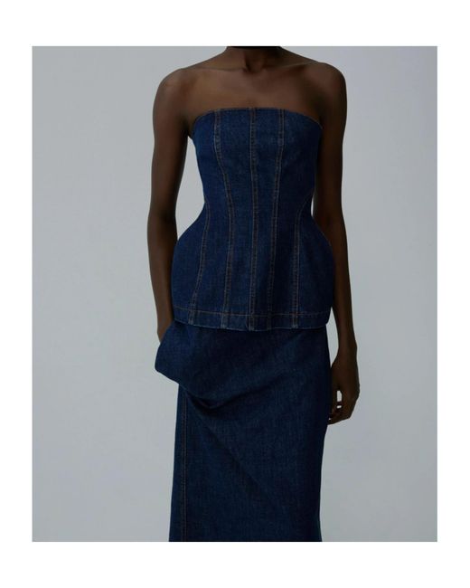Magda Butrym Blue Denim Draped Midi Skirt
