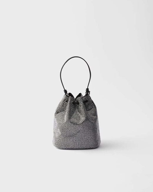 Prada Black Crystal-Studded Satin Bucket Bag