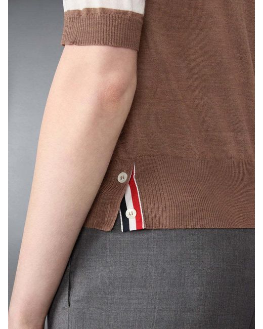 Thom Browne Brown 4 Bar Sheer Sleeved Fine-Knitted T-Shirt