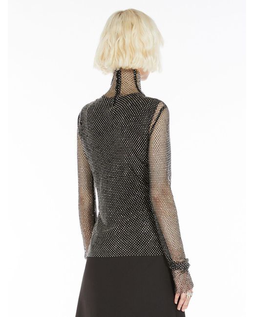 Sportmax Black Embellished High Neck Long-Sleeved Top