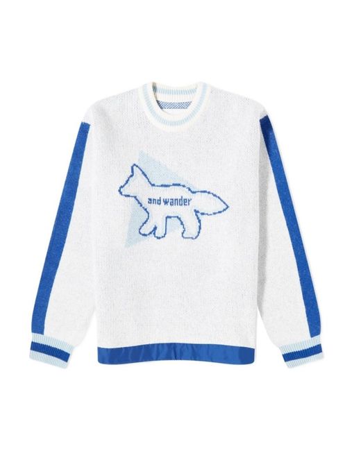 Maison Kitsuné Blue X And Wander Logo-Intarsia Jumper