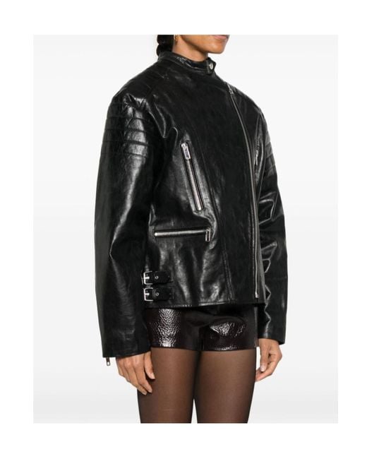 Twinset Black Leather Biker Jacket